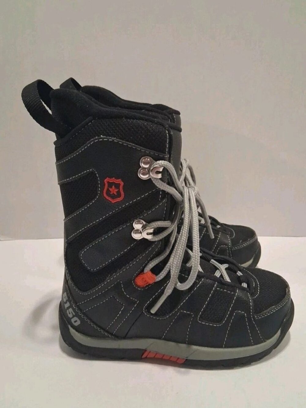 5150 Brigade Snowboard Boots Youth Black Faux Leather Lace Up Kids Size 1